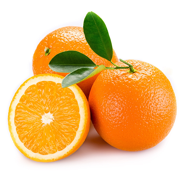 En elegant Apelsin, Solmogna apelsiner från Spanien med naturligt utseende och känsla. Detaljerad utformning med realistiskt bladverk. 